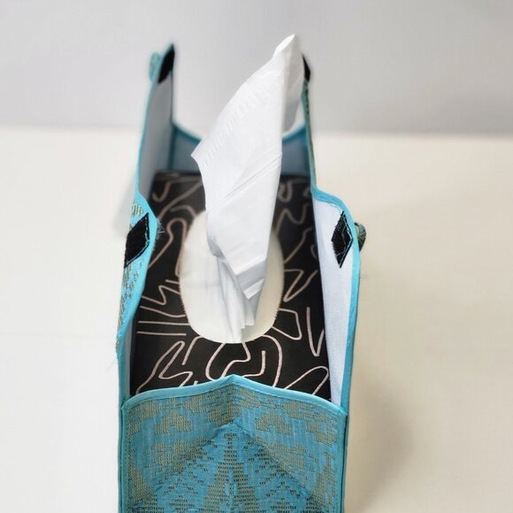 Blue and Gold Songket Tissue Box Holder - Picture 2 of 11